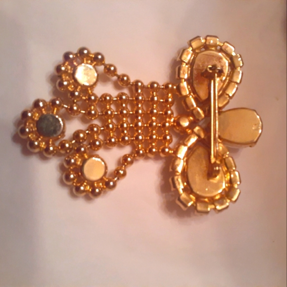 Gorgeous Plated Clear Statement Rhinestone Pin Br… - image 3